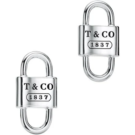 Tiffany 1837 Sterling Silver Double Lock Stud Earrings