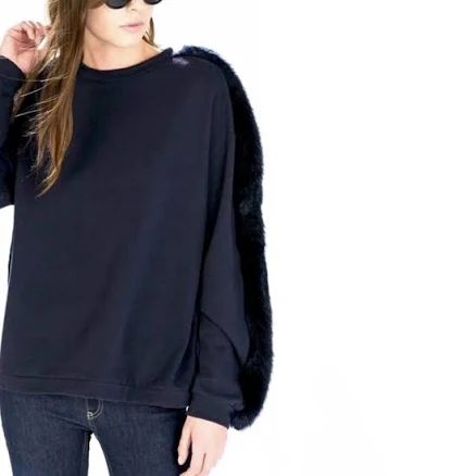 Zara Plush Sweatshirt Pullover Faux Fur Sleeves Navy S Gently Preloved
