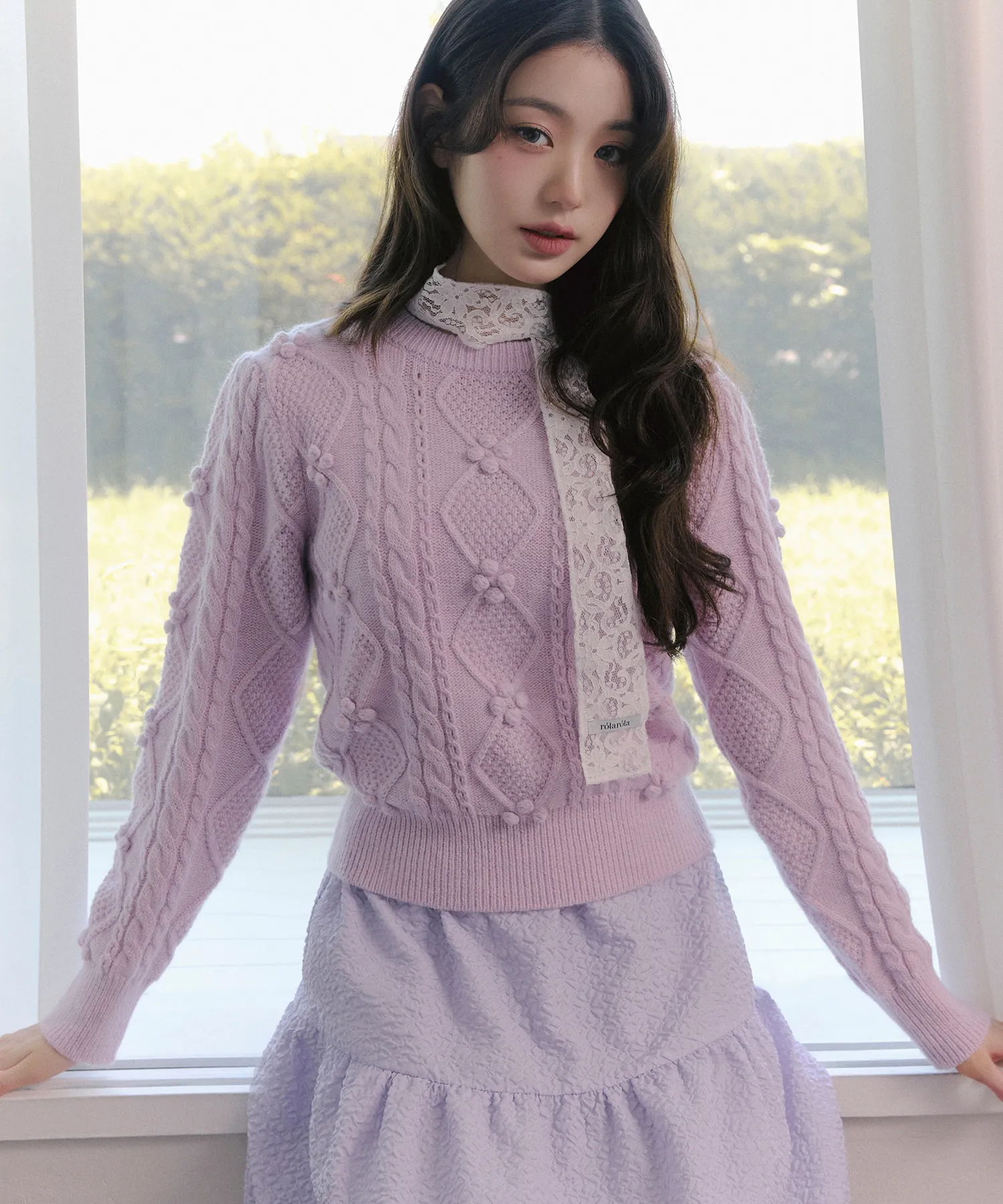 Pompom Cable Knit Lavender