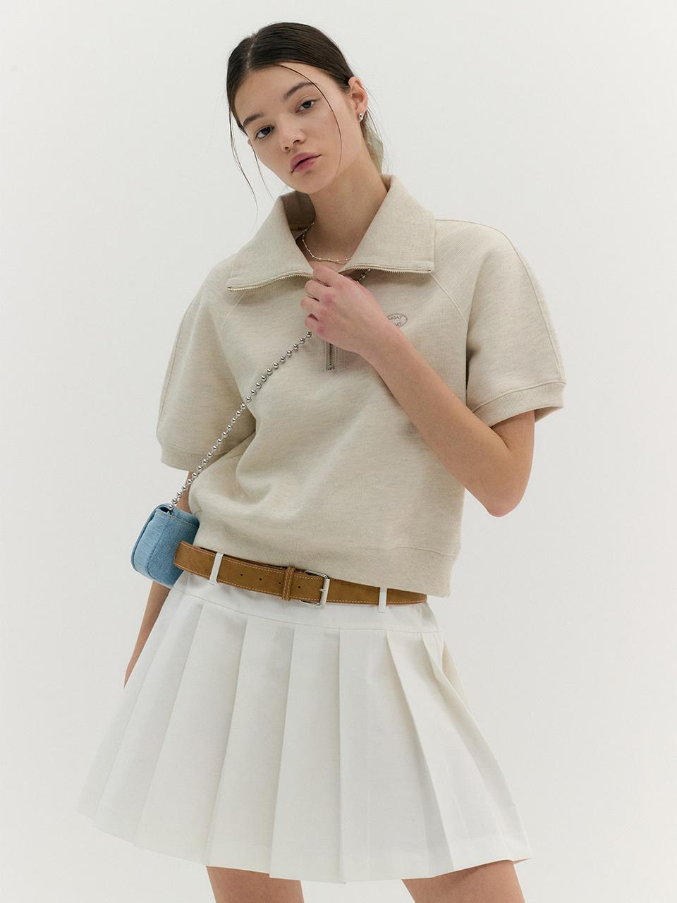 Volume Half Zip Up Sweatshirt Ecru