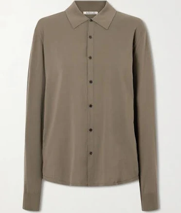 Auralee Giza Fine Knit Cotton Shirt - Women - Army green Tops - XS