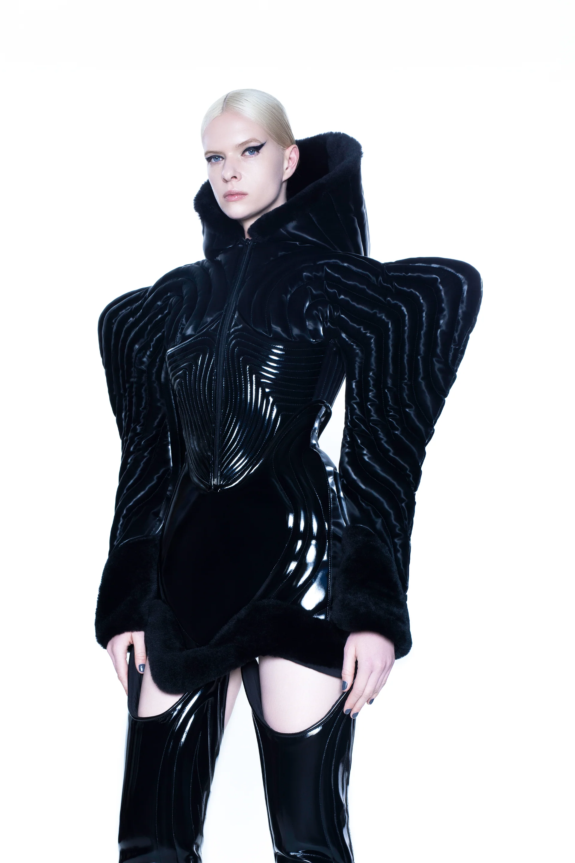 Black Gloss Quilted Puffer Jacket