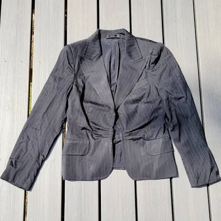 Gucci Italian ruched front pinstripe blazer