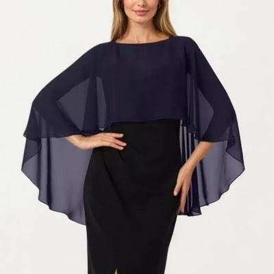 Anna-Kaci Women's Flowing Chiffon Capelet Top with Layered Draped
