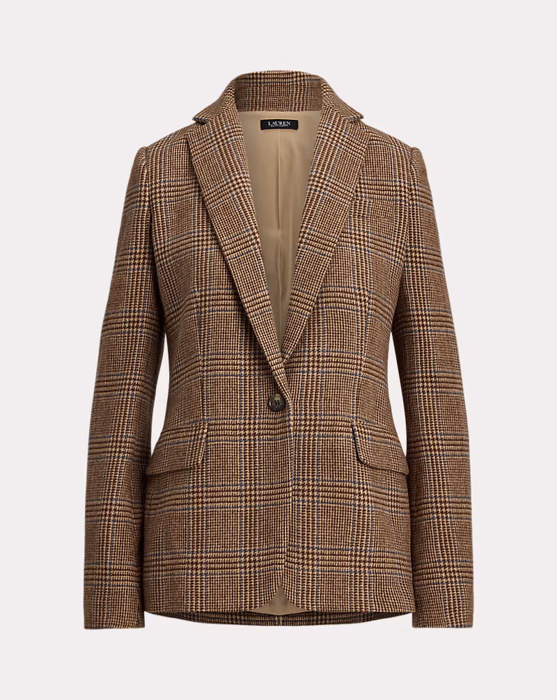 Plaid Wool-Blend Twill Blazer