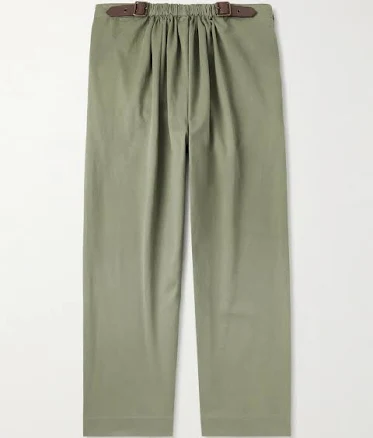 LOEWE Wide-Leg Belted Garment-Dyed Cotton-Satin Trousers - Men - Green Pants - IT 46