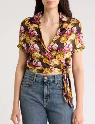 Love By Design Women's Spread Collar Wrap Crop Top