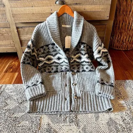 Handmade Cowichan Shawl Collar Western Knit Cardigan