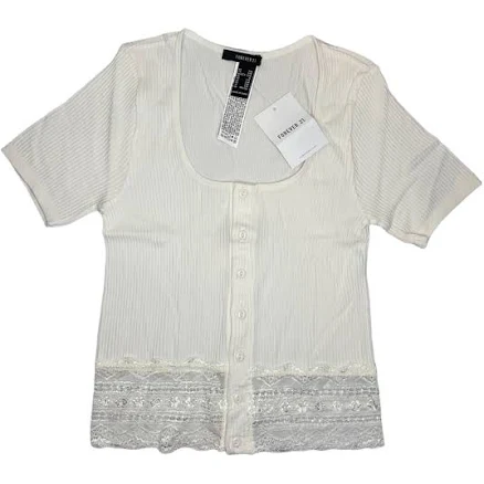 Forever 21 Tops | Forever 21 Cream Ribbed Knit Lace Bottom Top Price Firm | Color: Cream | Size: M | Rosofthread's Closet
