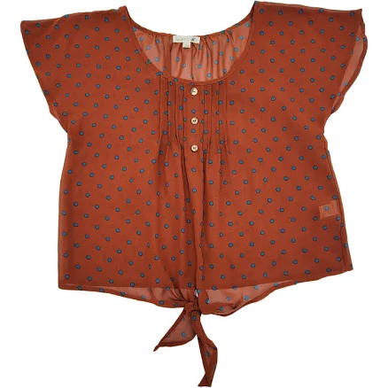 Womens Semi Sheer Crop Top Size Large Mine Cropped Rust Blue Polka Dot