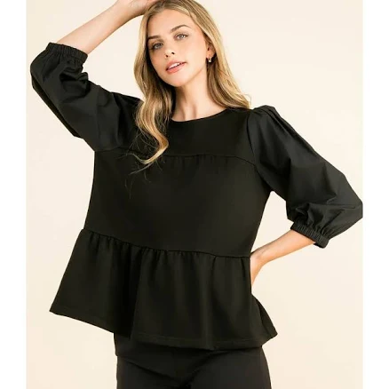 Poplin Sleeve Tiered Top with Puff Sleeve