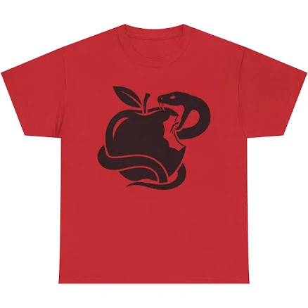 Unisex Heavy Cotton Tee With Apple And Snake Design, Casual Graphic