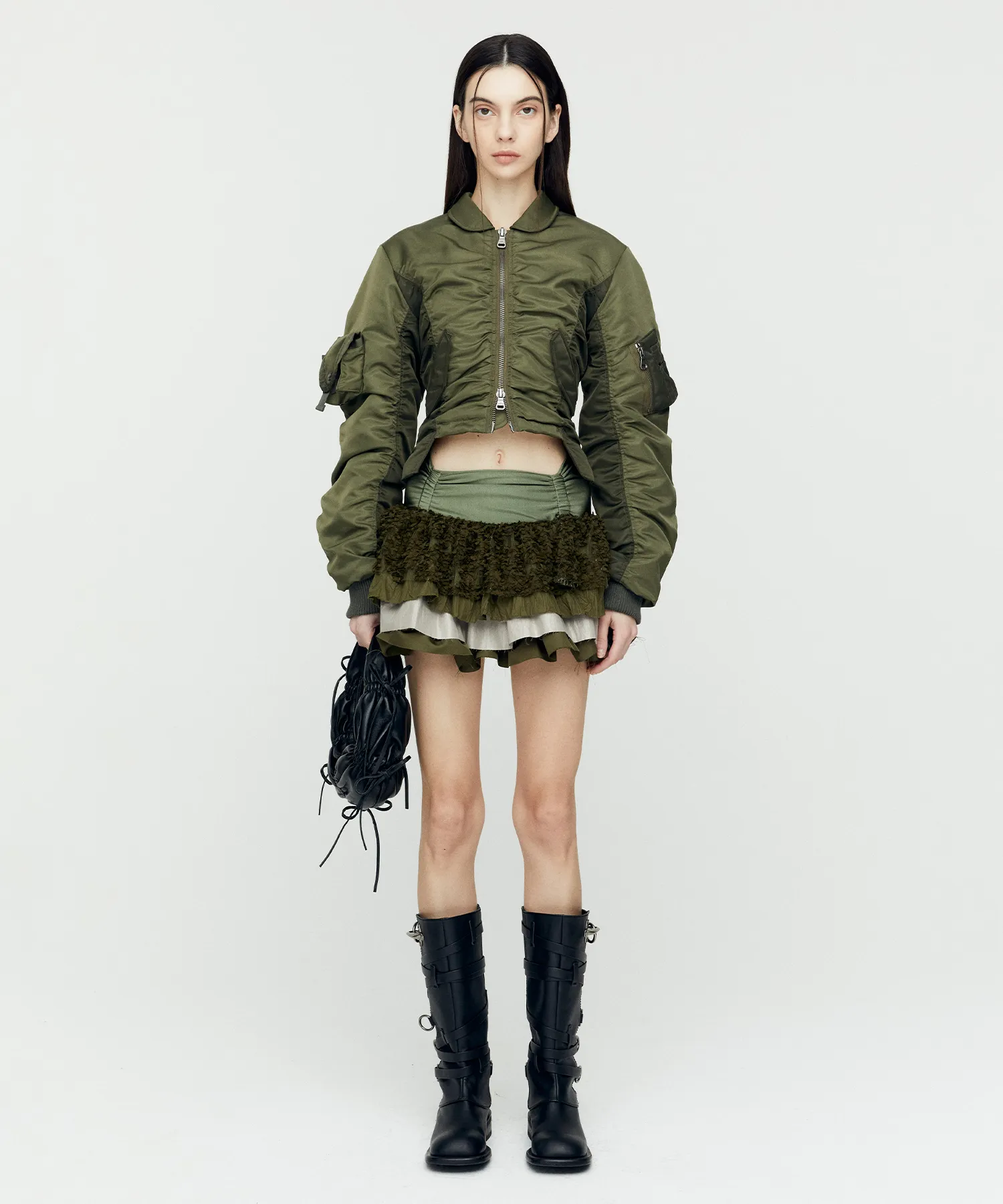 Vitalina Lace-Up Bomber Jacket awa652w (KHAKI)