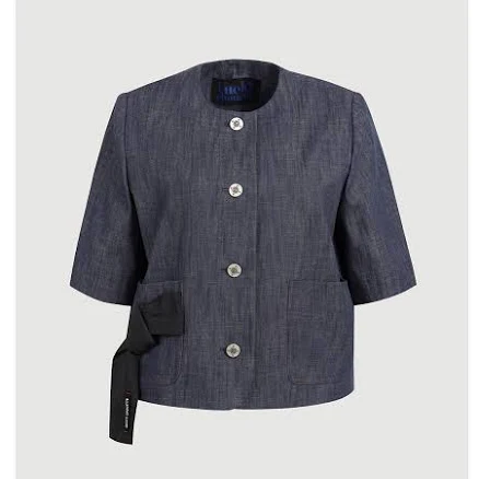 LUCKY CHOUETTE Round Neck Ribbon Point Short Sleeve Jacket
