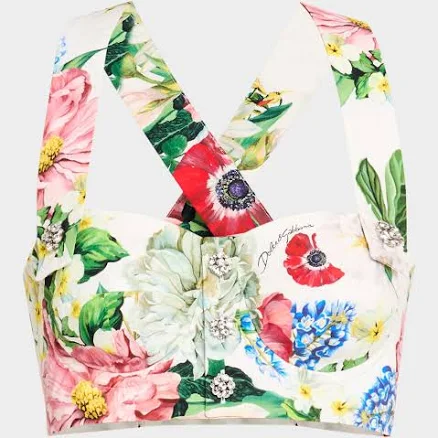 Dolce&Gabbana Floral Bustier Crop Top, Women's, 0, Shirts Tops Blouses Cropped Tops