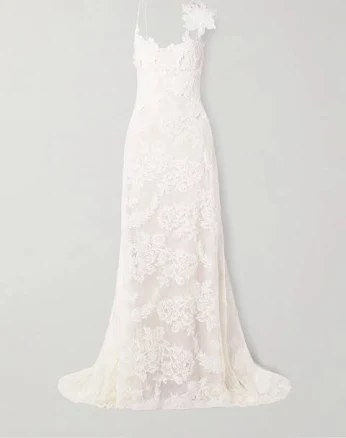Danielle Frankel Women's Edie Appliquéd Silk Chiffon-trimmed Cotton-blend Corded Lace Gown