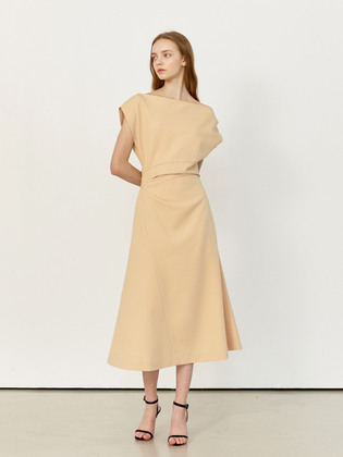 Athena Asymmetric Sleeve Flared Dress