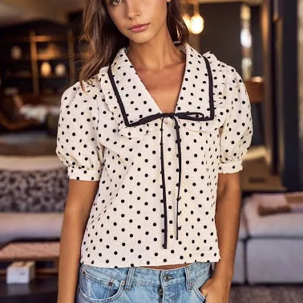 LovLov Sweet Poise Polka Dot Ribbon Top