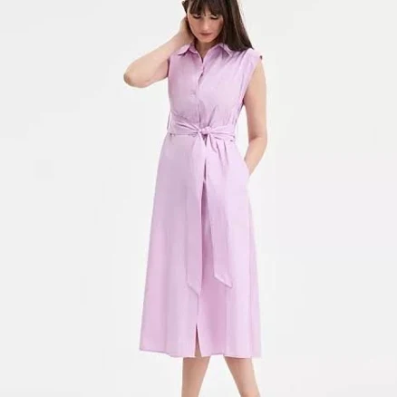 On 34th Women's Cotton Belted Midi Shirtdress