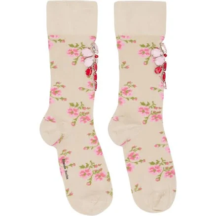 Simone Rocha Beige Tiny Flower Jacquard Embellished Ankle Socks