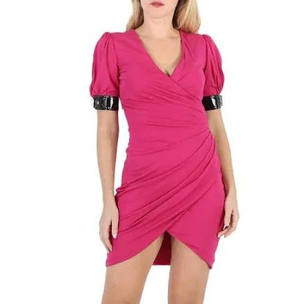 Moschino Ladies Fuchsia Buckle-Trim V-Neck Mini Dress, Brand Size 36 (US Size 2) in Fuchsia