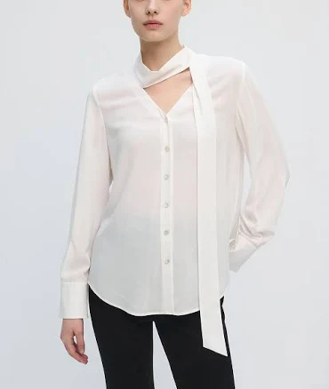 FRONTROW [Drama Signature] Tie Collar Silk Blouse_6color by W Concept