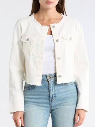 Lucky Brand Women's Collarless Crop Denim Trucker Jacket