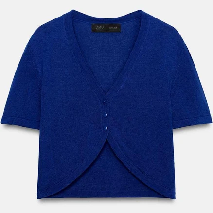 Zara Cropped V-Neck Knit Cardigan