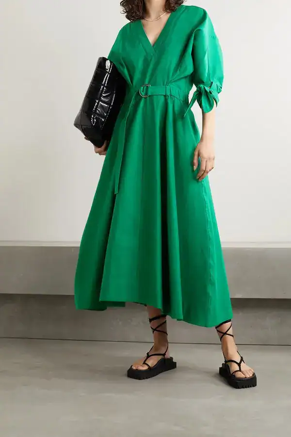 Tie-detailed Belted Midi Dress