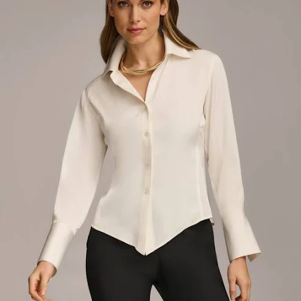 Donna Karan Women's Petite Button Front Point Hem Top