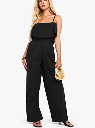 Boohoo Women's Cotton Blend Frill Jumpsuit