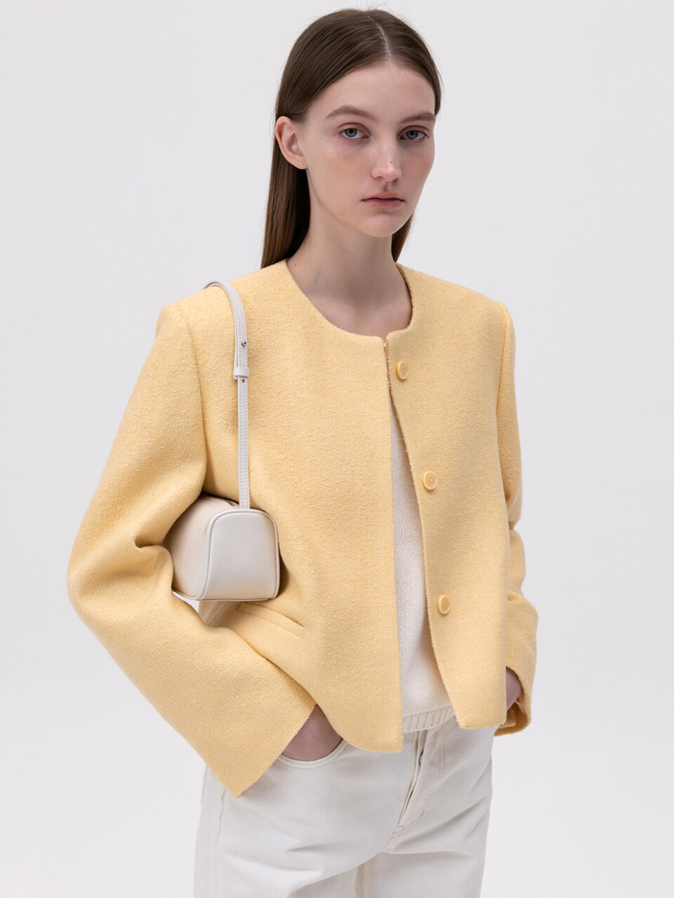 Boucle Tweed Single Jacket Yellow
