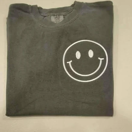 Happy Face Embroidered Oversized Shirt