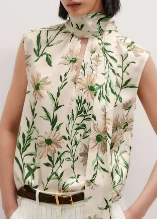 Me+em Women's Sleeveless Silk Satin Daisy Print Top