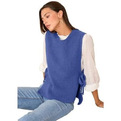 Women's Rib Knit Crew Neck Sweater Vest with Side Slit