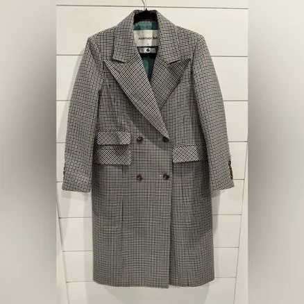 Andersson Bell large collar check worsted maxi coat XS