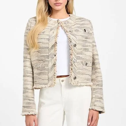GUESS Women's Sutton Fringe Tweed Jacket