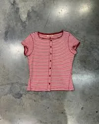Ashley Striped Button Tee - Medium