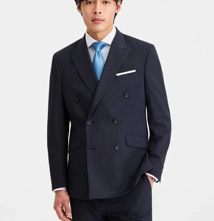 Kenneth Cole Men's Slim-Fit Double-Breasted Pinstripe Suit Jacket