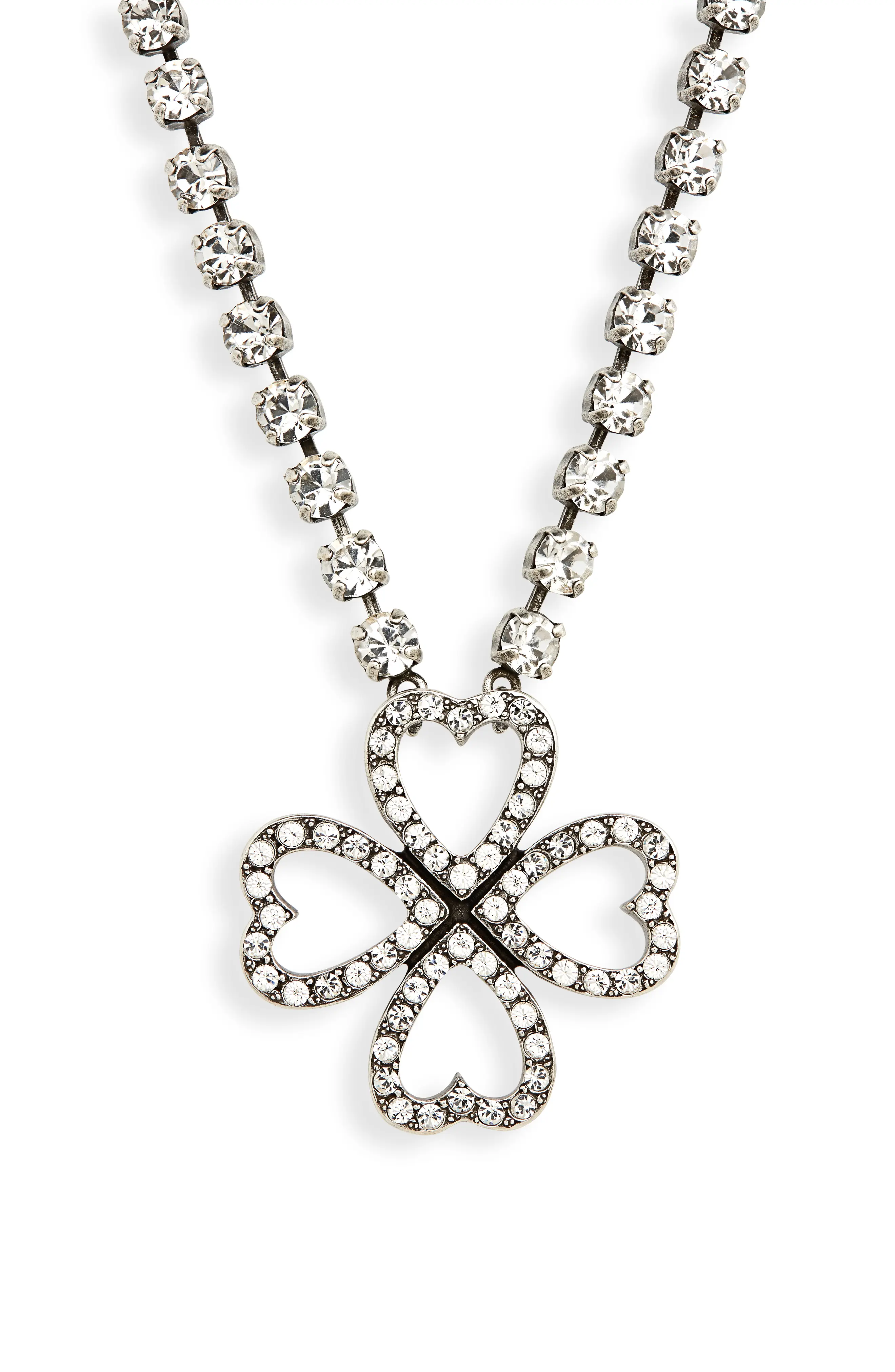 Heart Clover Long Crystal Necklace