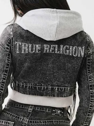 True Religion Women's Hooded Crop Denim Jacket