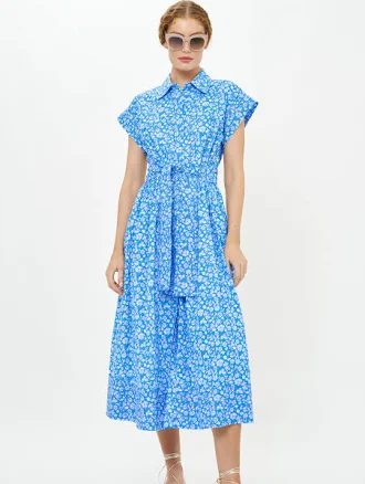 Ditsy Floral Belted Midi Shirt Dress