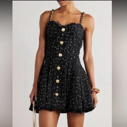 Balmain Women's Polka- Dot Tweed Fit & Flare Dress