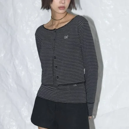 FANCY CLUB Lace STRIPE BASIC Cardigan