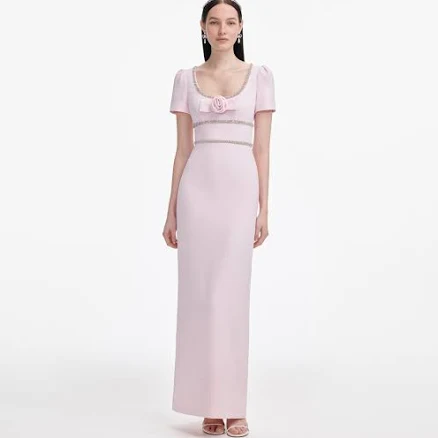 Self Portrait Women's Crepe Crystal Trim Maxi Dress