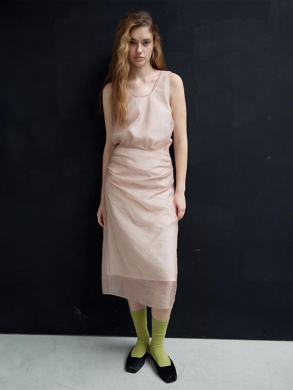 Shirring Mid-long Skirt [PINK]