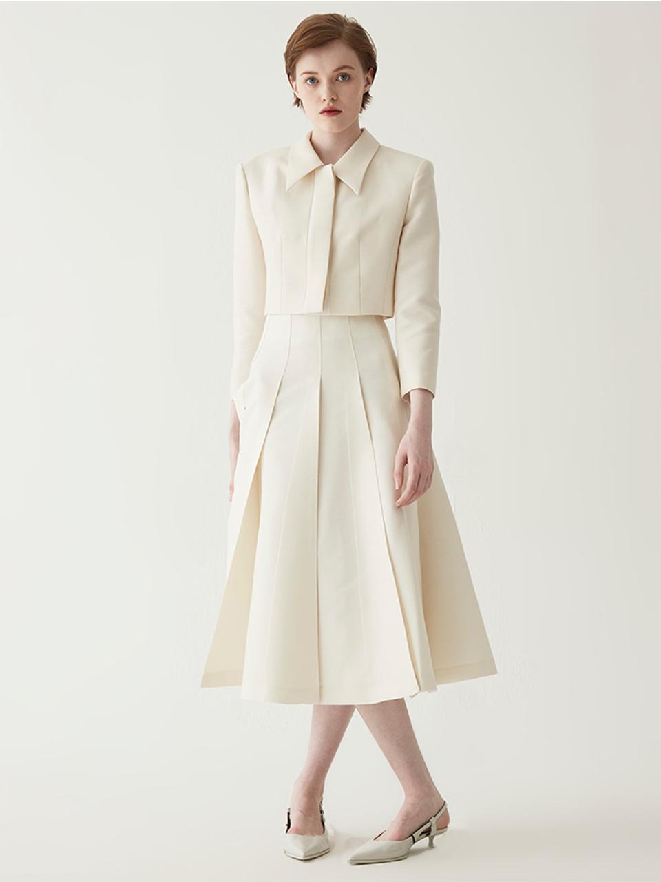 Silk Blend Wool Pleated Skirt