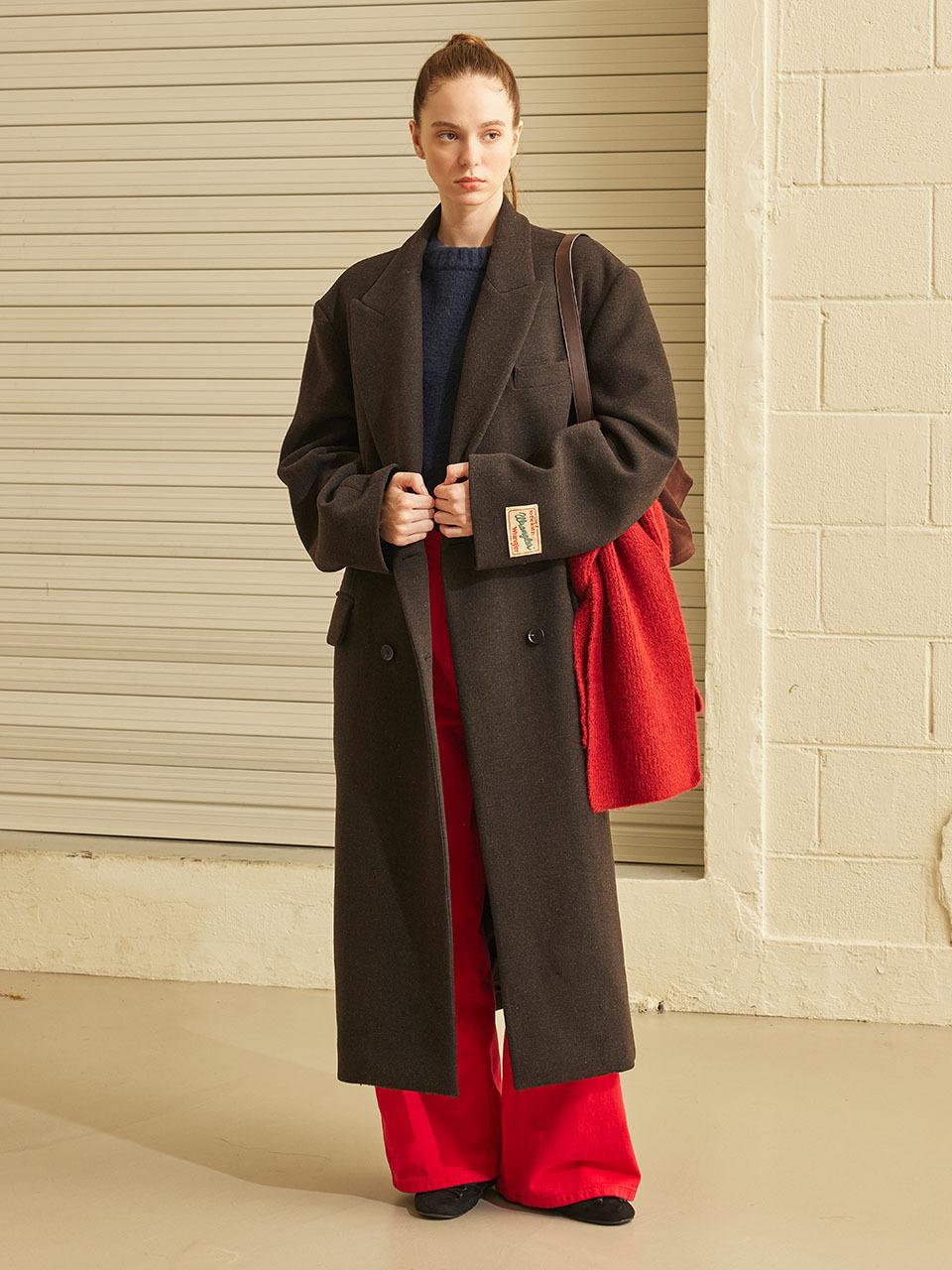 Wool Long Double Coat Brown