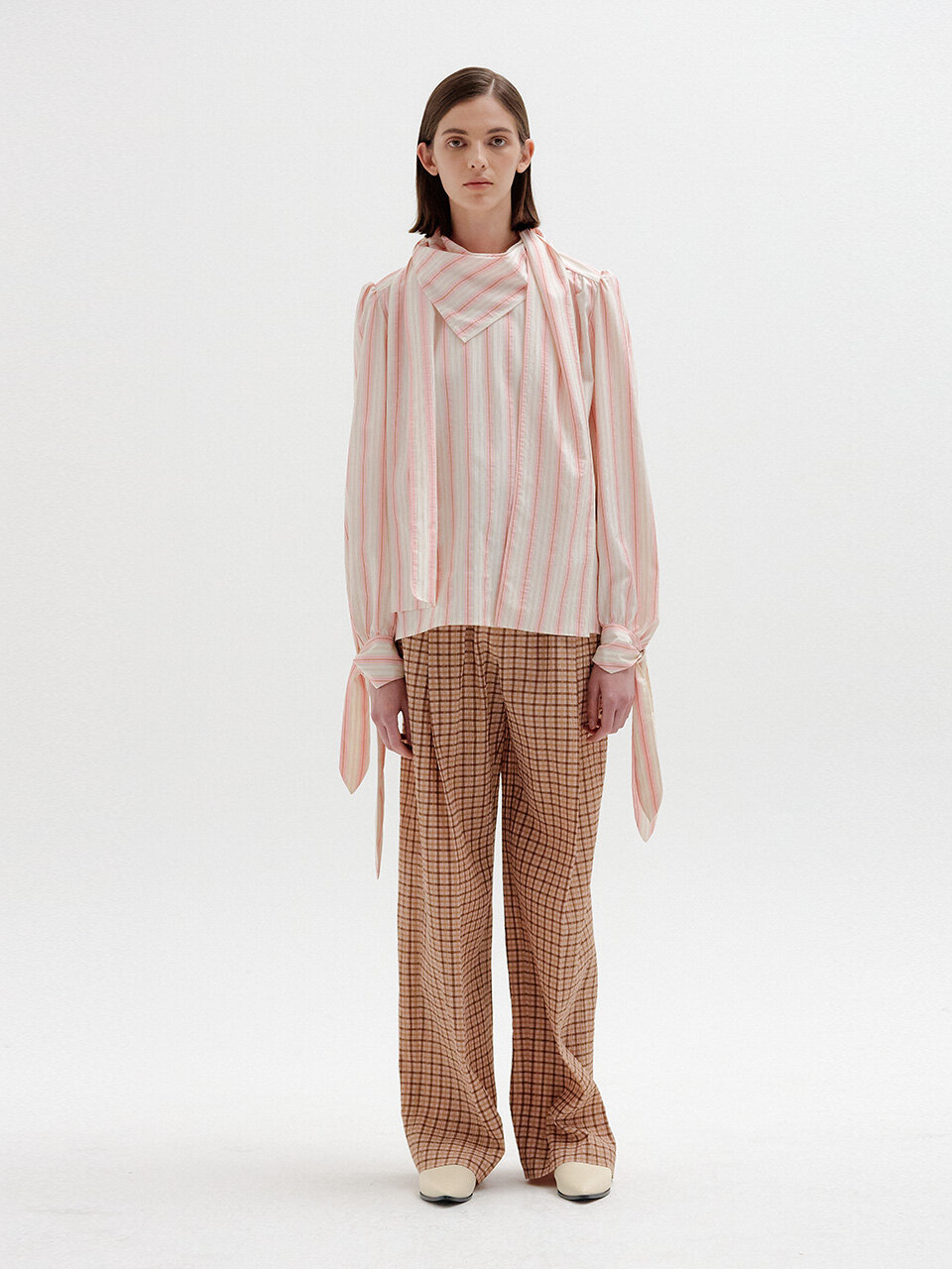 SANCY Scarfed Blouse (Pink Stripe)