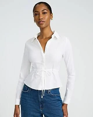 Express Women's Long Sleeve Tie Waist Fitted Shirt